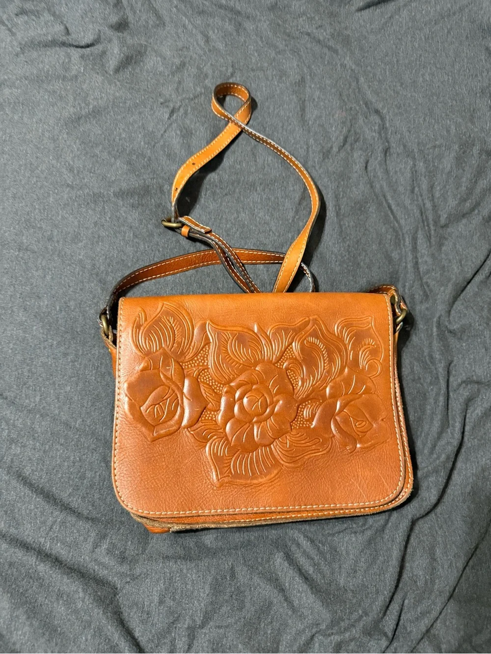 Patricia Nash Cognac Tan Leather Crossbody Satchel